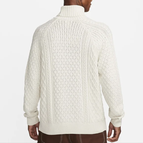 NWT Nike Life Light Bone Cable Knit Swoosh Turtleneck Sweater M
